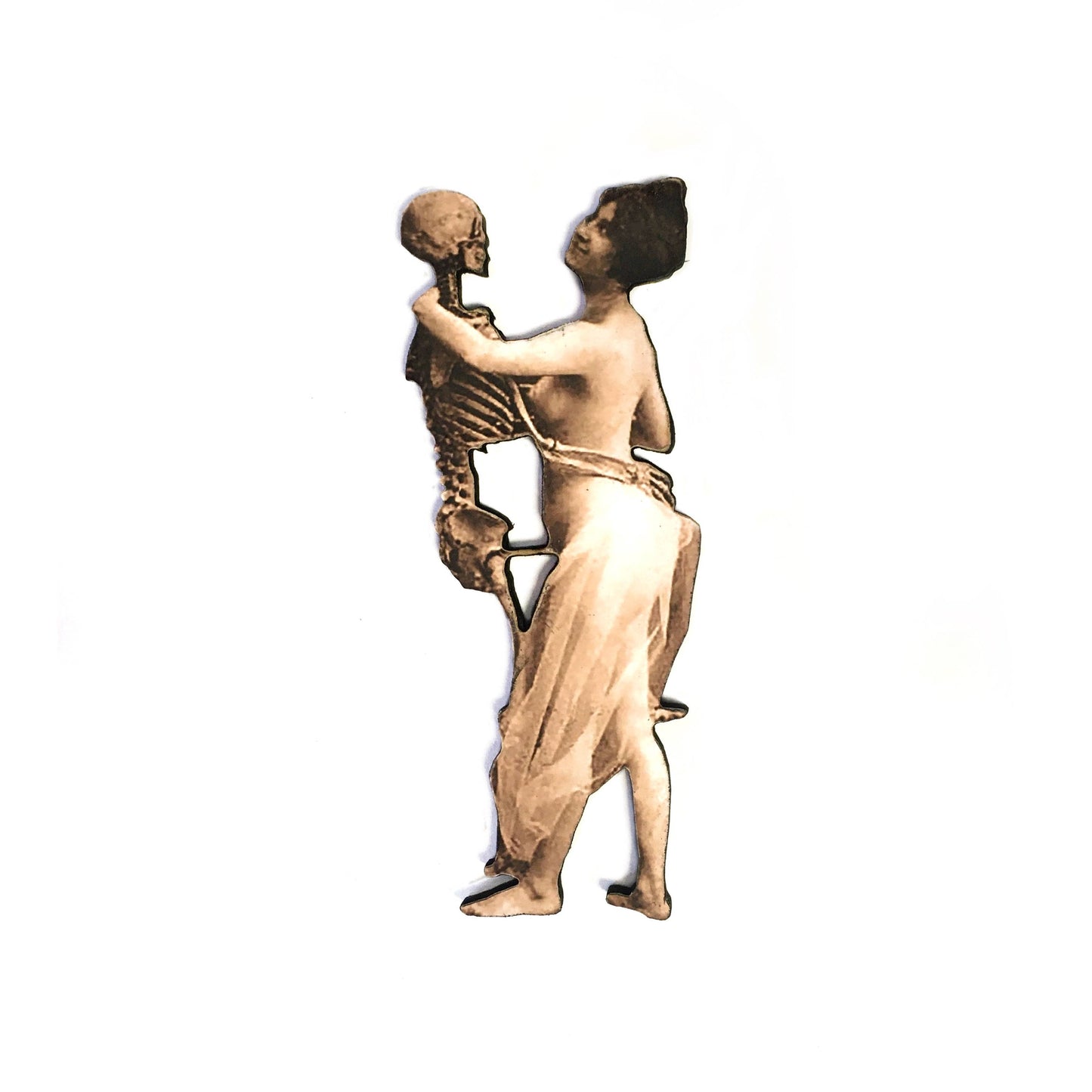 Vintage Erotica Magnet - Dancing with Skeleton - Wood
