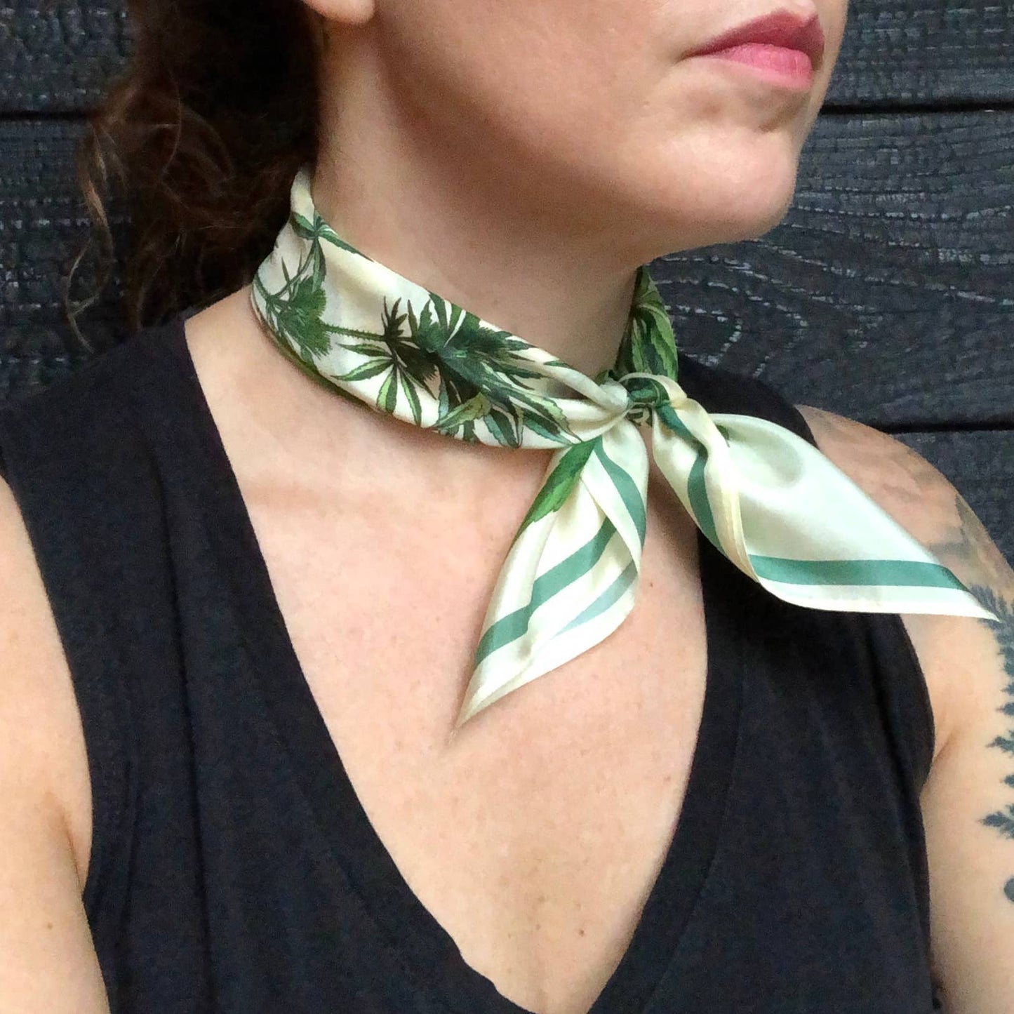 100% Silk Scarf Botanical Marijuana Cannabis Bandana 17x17
