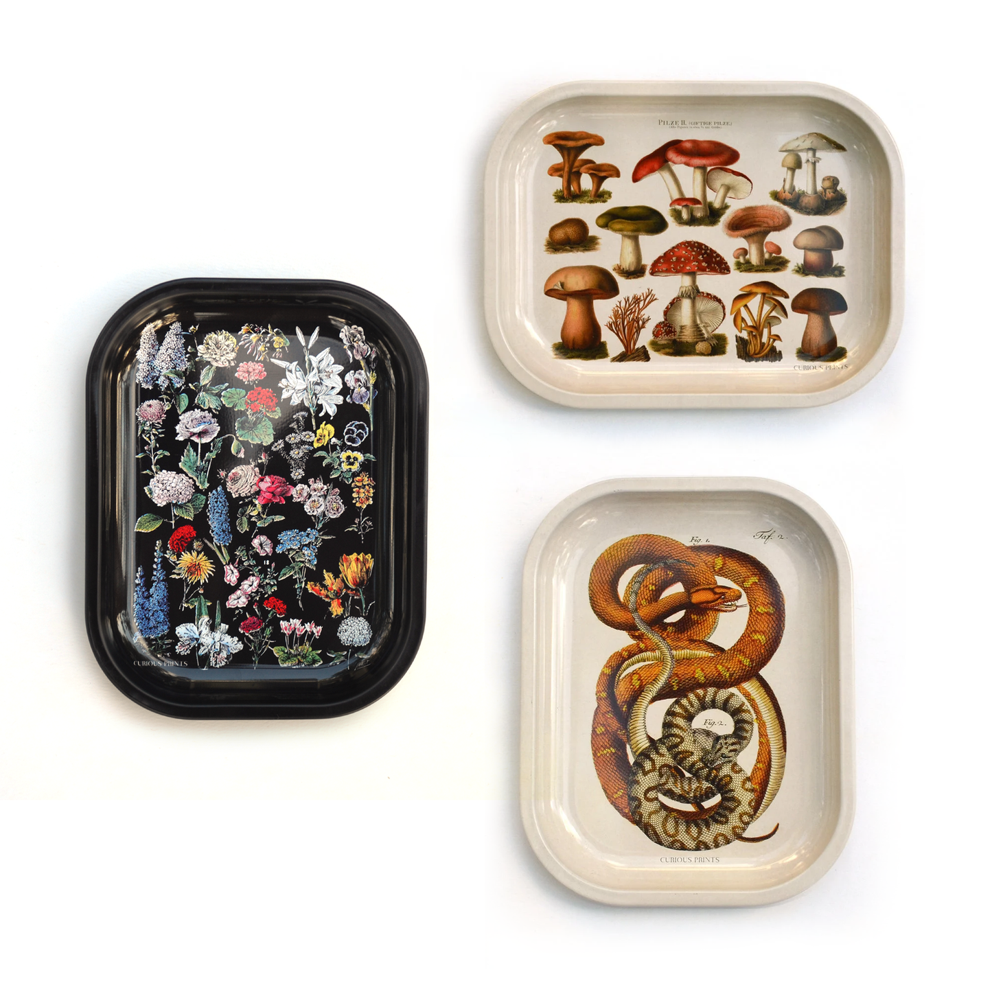 Small Metal Black Fleurs Ritual Tray / Vintage Floral Print