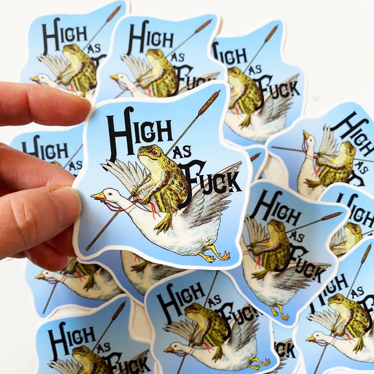 High As F*@k Funny Sticker - Frog with Goose