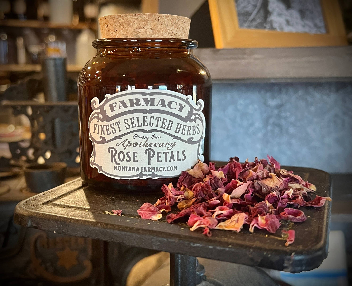 Vintage Herbal Apothecary Jar with Rose Petals