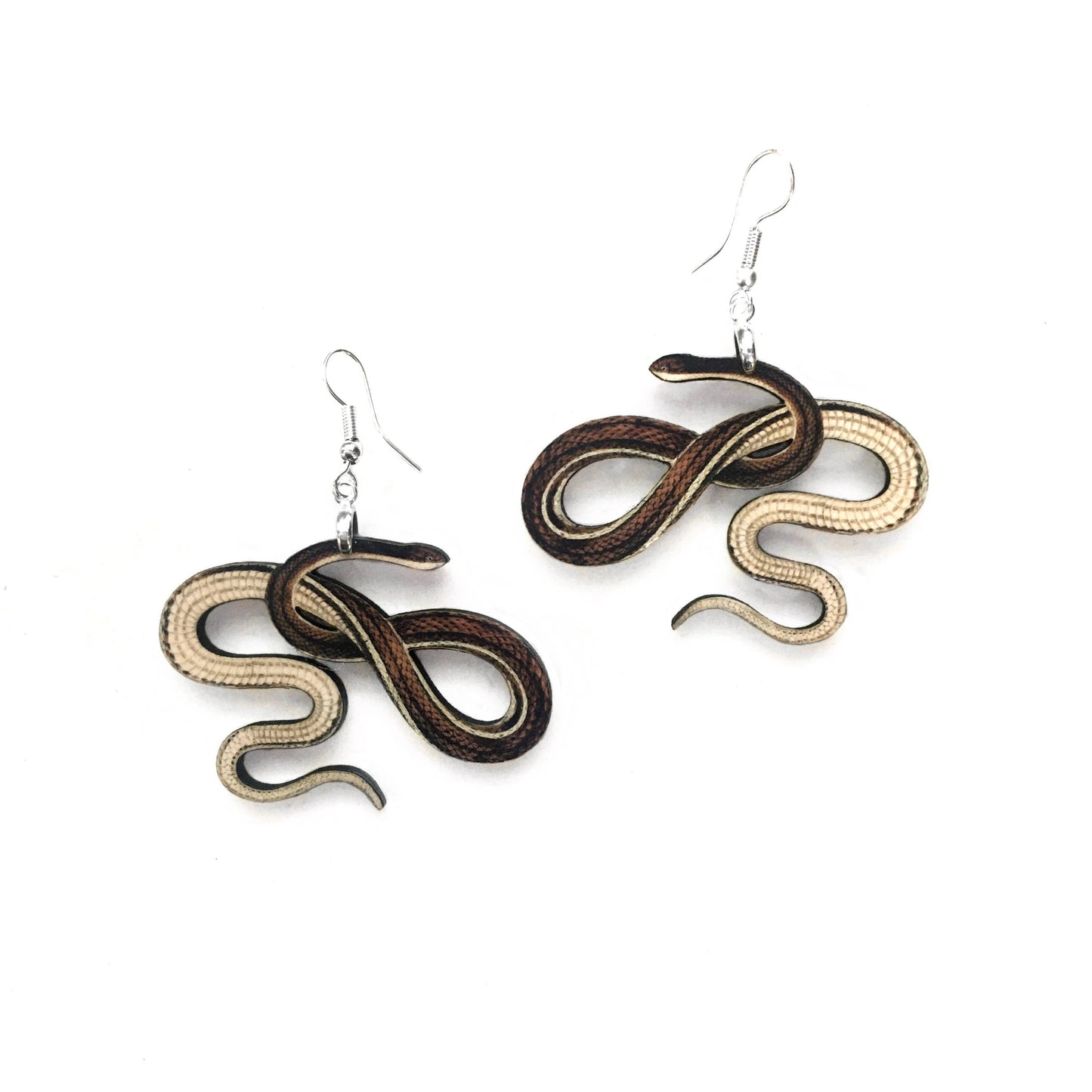 Garter Snake Earrings - Antique Image - Laser Cut Wood