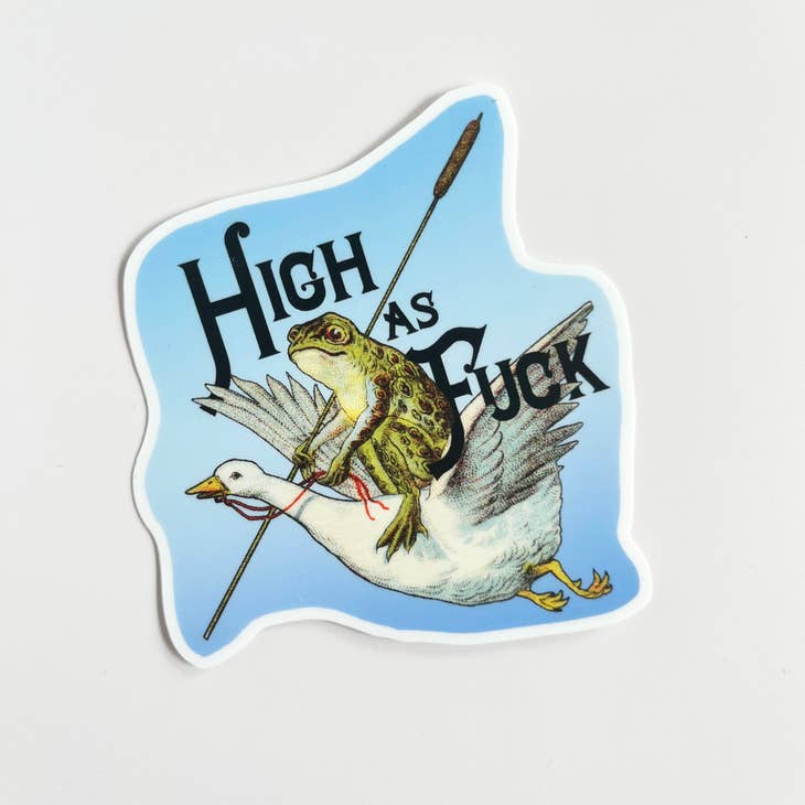 High As F*@k Funny Sticker - Frog with Goose