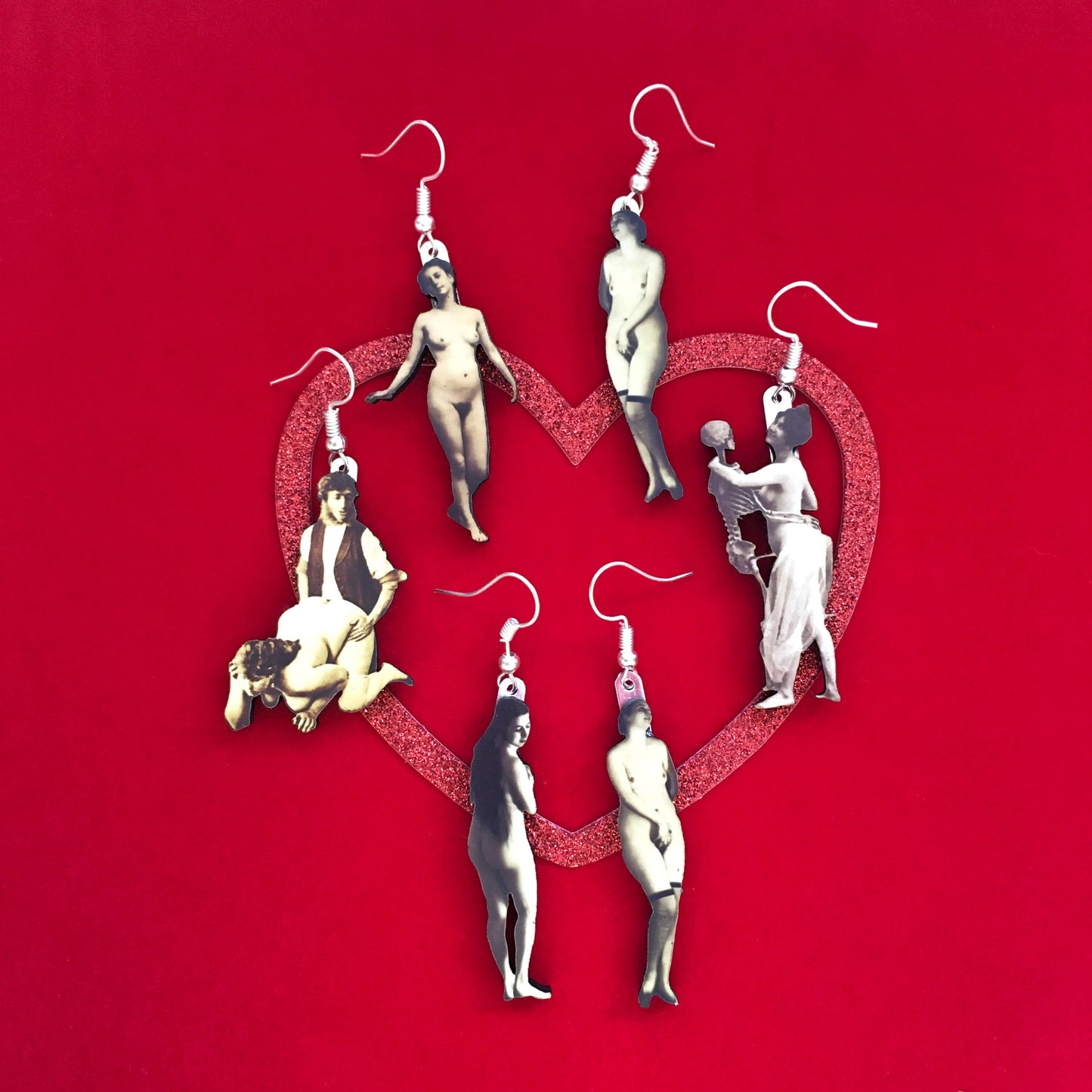 Sexy Nude Woman Earrings Vintage Erotica - Laser Cut Wood