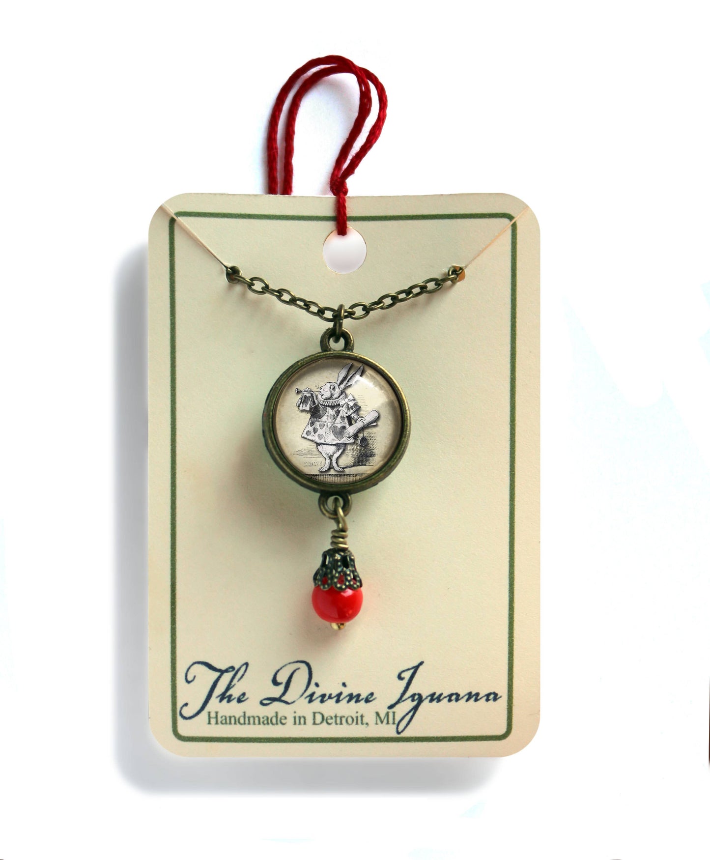 Alice in Wonderland White Rabbit Victorian Pendant Necklace