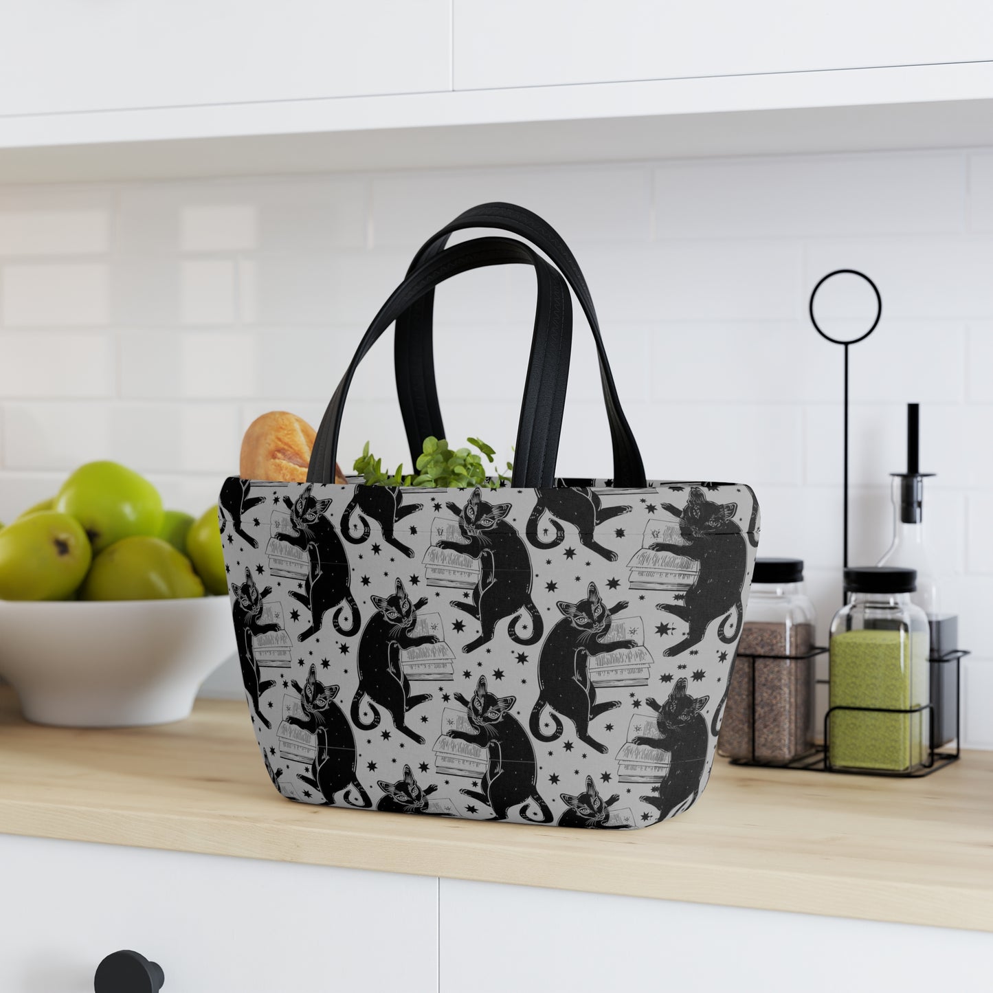 Black Cat and Books Reusable Lunch Bag