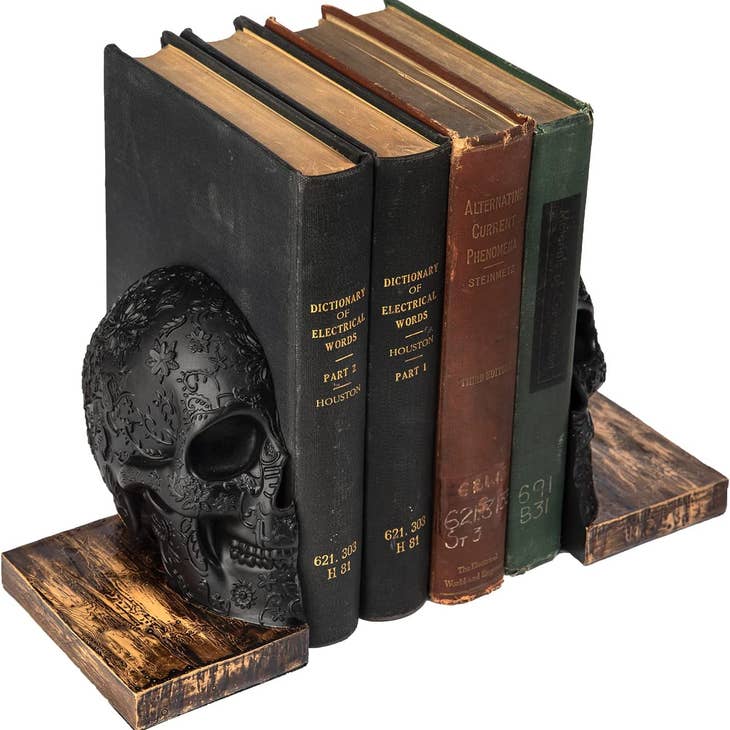 Skull Book Ends Gothic, Lifesize Human, Heavy-Duty Bookends,