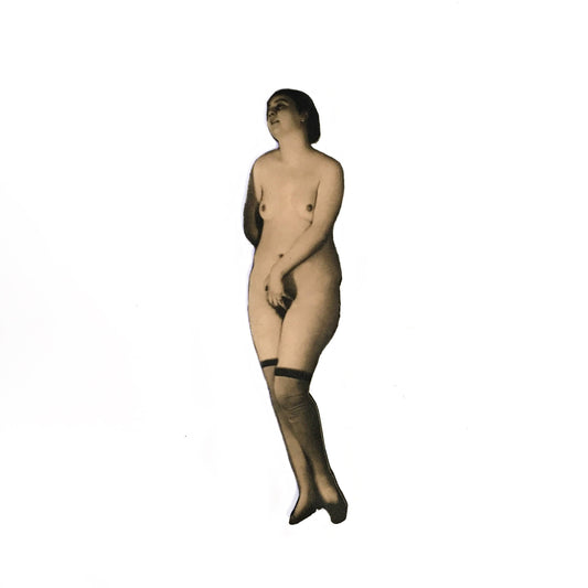 Vintage Erotica Magnet - Erotic Female in Stockings - Wood