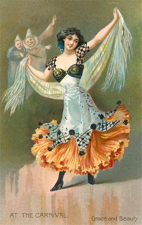 At the Carnival, Grace and Beauty, Spanish Dancer - Vintage Image, Postcard