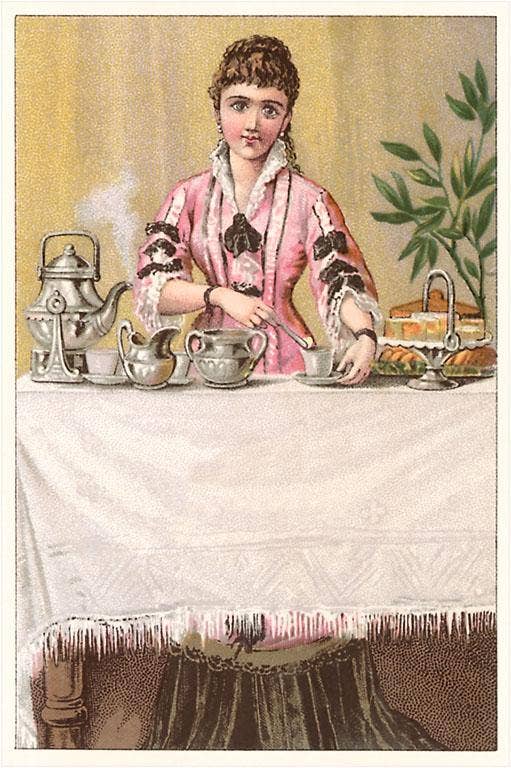 Victorian Lady Serving Coffee and Cake - Vintage Image, Postcard