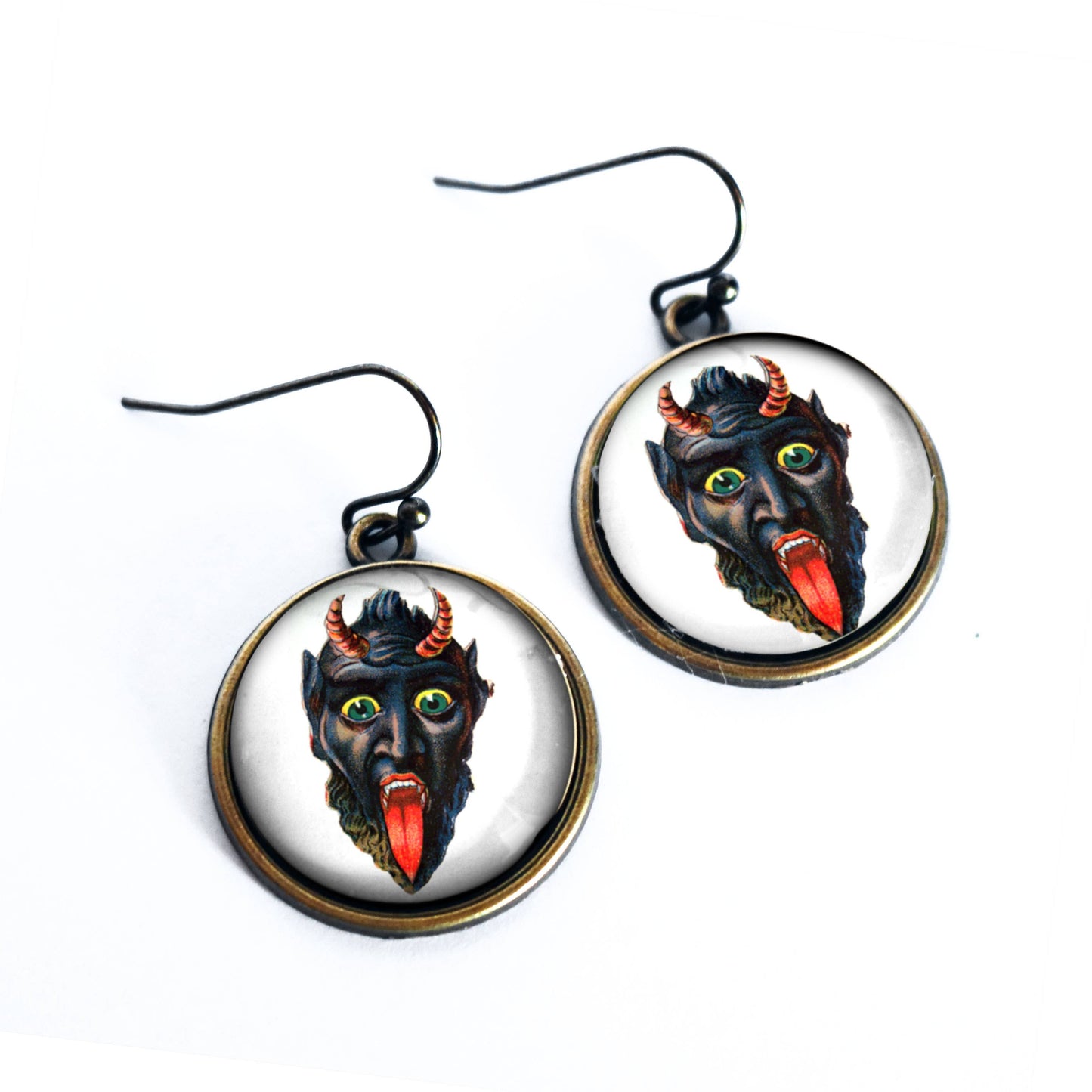 Krampus Face Goth Holiday Earrings