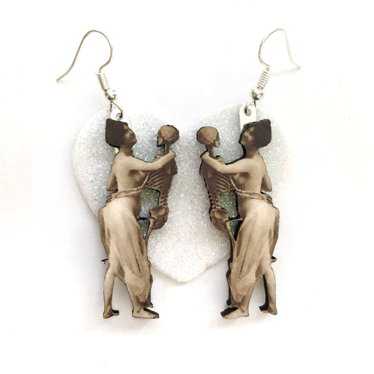 Dancing with Skeleton - Sexy Vintage Erotic Earrings - Wood