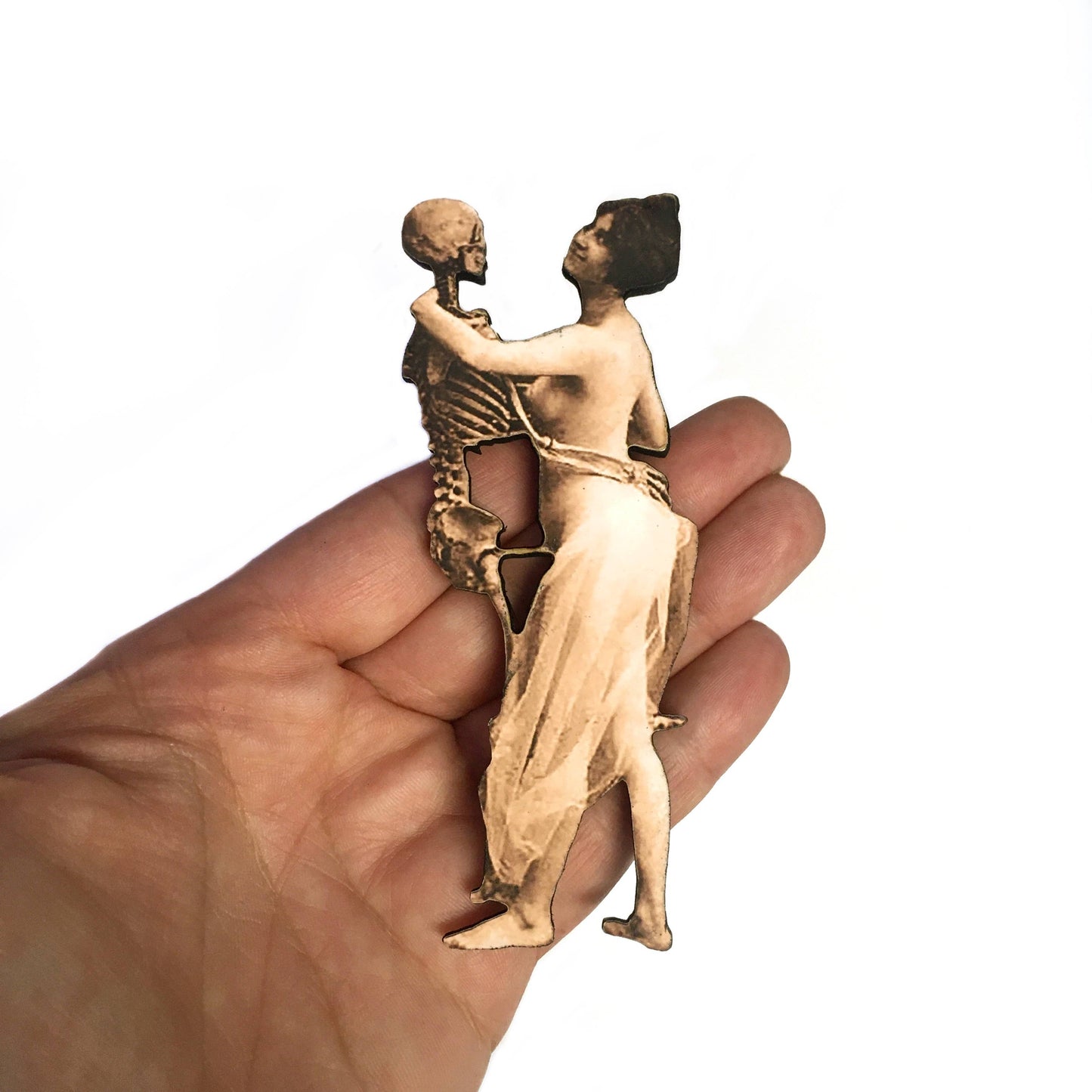 Vintage Erotica Magnet - Dancing with Skeleton - Wood