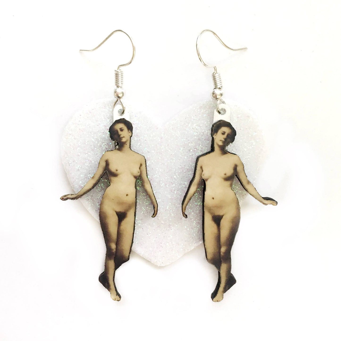 Sexy Nude Woman Earrings Vintage Erotica - Laser Cut Wood