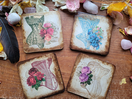 Vintage Victorian Corset Coasters Set of Four